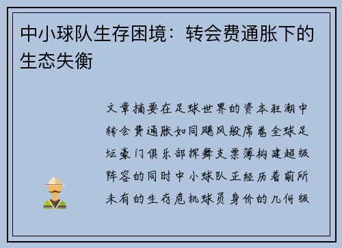 中小球队生存困境：转会费通胀下的生态失衡
